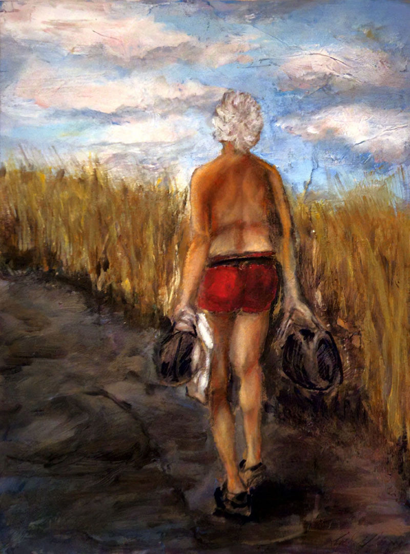 Walking Man, Plum Island 9x12 acrylic on canvas